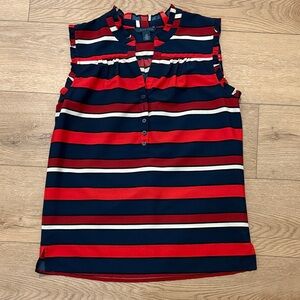 Tommy Hilfiger Sleeveless Striped V-Neck Tank in Navy, Red & White